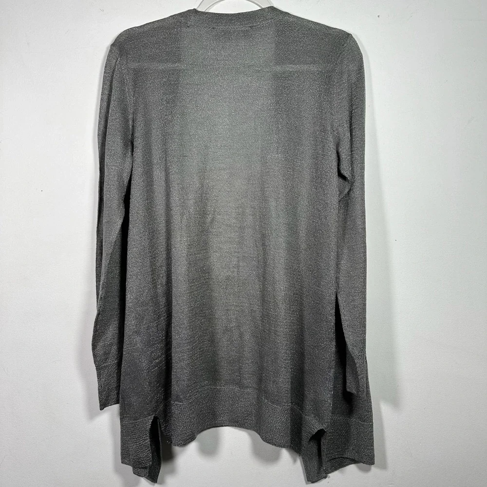 Loft Womens Metallic Silver Open‎ Front Cardigan Longline Shimmer Sweater Medium